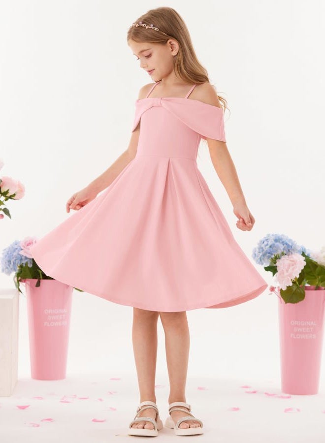GRACE KARIN Girls Elegant Dress Off Shoulder A-Line Casual Party Dresses for 6-12 Years, Pink, 10 Years - Image 5