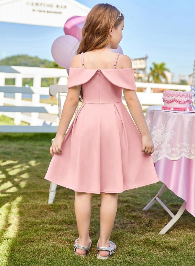 GRACE KARIN Girls Elegant Dress Off Shoulder A-Line Casual Party Dresses for 6-12 Years, Pink, 10 Years - Image 3