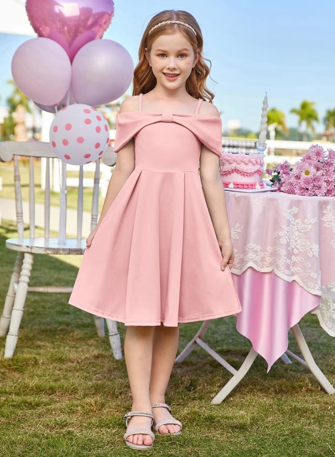 GRACE KARIN Girls Elegant Dress Off Shoulder A-Line Casual Party Dresses for 6-12 Years, Pink, 10 Years - Image 4