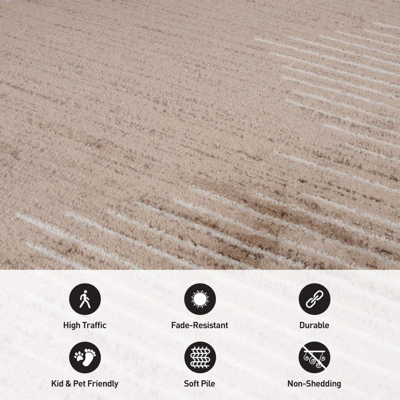 Rugshop Bohemian Stripe Stain Resistant High Traffic Living Room Kitchen Bedroom Dining Home Office Area Rug 5' x 7' Beige - Image 4