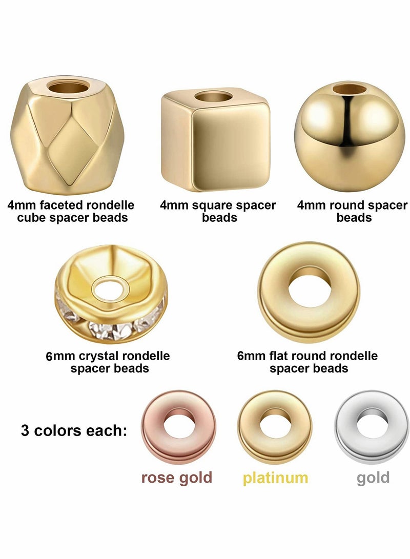 KASTWAVE CCB Beads, Round Square Spacer Beads, Faceted Cube Loose Beads, Diy Bracelet Necklace, Crystal Round Jewelry Charms, for Jewelry Making Diy Loose Beads, 5 Styles (Platinum, Gold, Rose Gold) - Image 2