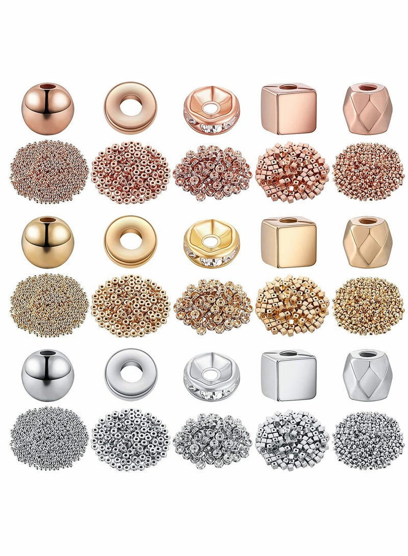 KASTWAVE CCB Beads, Round Square Spacer Beads, Faceted Cube Loose Beads, Diy Bracelet Necklace, Crystal Round Jewelry Charms, for Jewelry Making Diy Loose Beads, 5 Styles (Platinum, Gold, Rose Gold) - Image 1