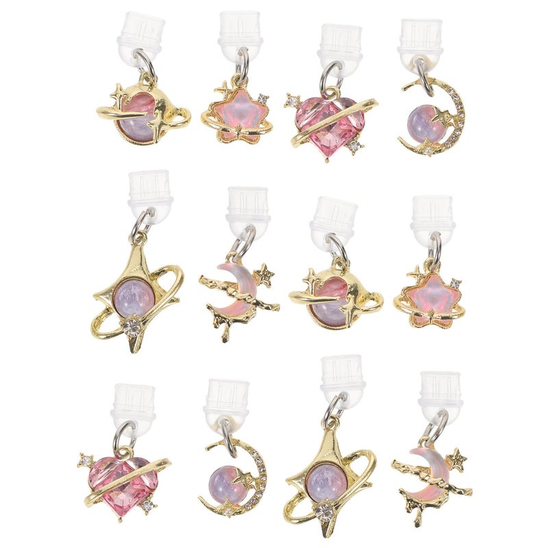 12 Pcs Type C Dust Plug Set With Star Heart Moon Charms For Smartphone - Image 2