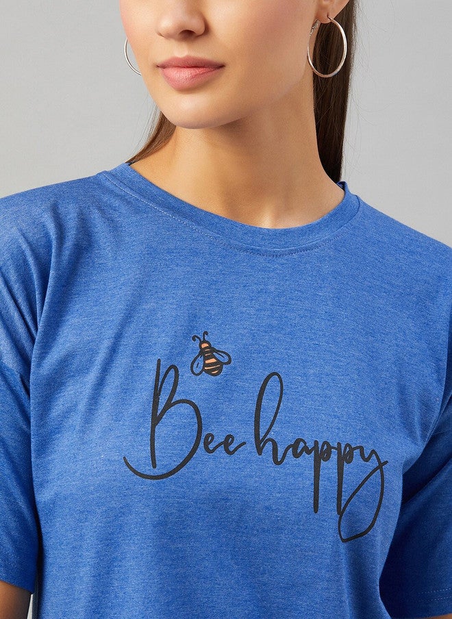 CHIMPAAANZEE Women Blue Typography Printed Pure Cotton T-shirt - Image 2