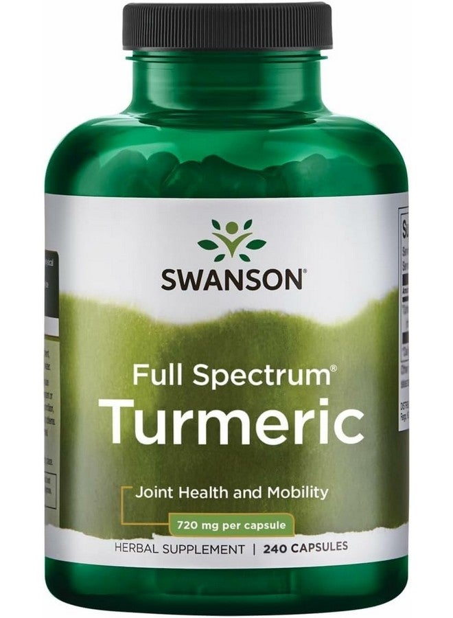 Swanson Turmeric Antioxidant, Joint Health, Cardiovascular, Liver Detox, Mood and Memory Support Supplement Curcuma Longa (Rhizome) 720 mg, 240 Capsules, 120 Servings, 1.44 Grams per Serving - Image 1