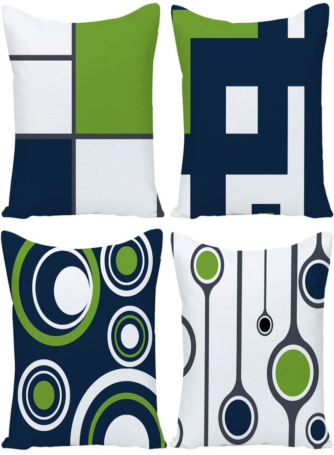 EZVING Navy Blue and Green Outdoor Patio Pillow Covers, Blue Green Pillow Covers Set of 4 16x16 Sturdy Linen Geometric Decorative Throw Pillowcases Zipper Closure for Couch Sofa Living Room Decor - Image 1