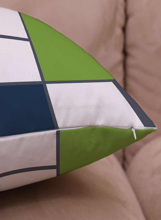 EZVING Navy Blue and Green Outdoor Patio Pillow Covers, Blue Green Pillow Covers Set of 4 16x16 Sturdy Linen Geometric Decorative Throw Pillowcases Zipper Closure for Couch Sofa Living Room Decor - Image 5