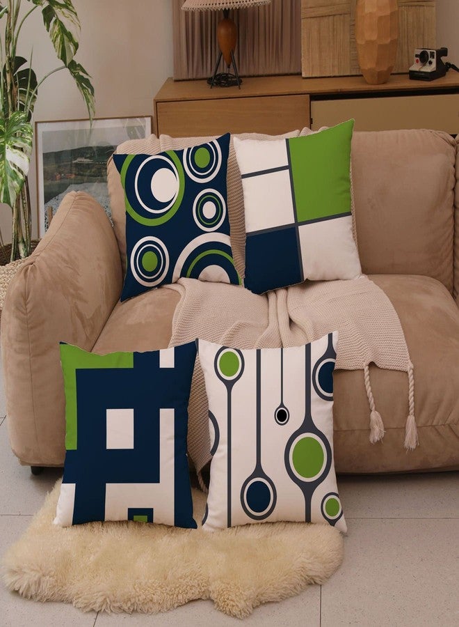 EZVING Navy Blue and Green Outdoor Patio Pillow Covers, Blue Green Pillow Covers Set of 4 16x16 Sturdy Linen Geometric Decorative Throw Pillowcases Zipper Closure for Couch Sofa Living Room Decor - Image 2