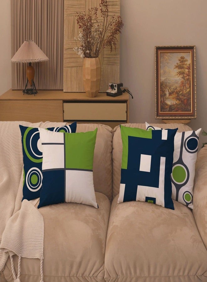 EZVING Navy Blue and Green Outdoor Patio Pillow Covers, Blue Green Pillow Covers Set of 4 16x16 Sturdy Linen Geometric Decorative Throw Pillowcases Zipper Closure for Couch Sofa Living Room Decor - Image 4