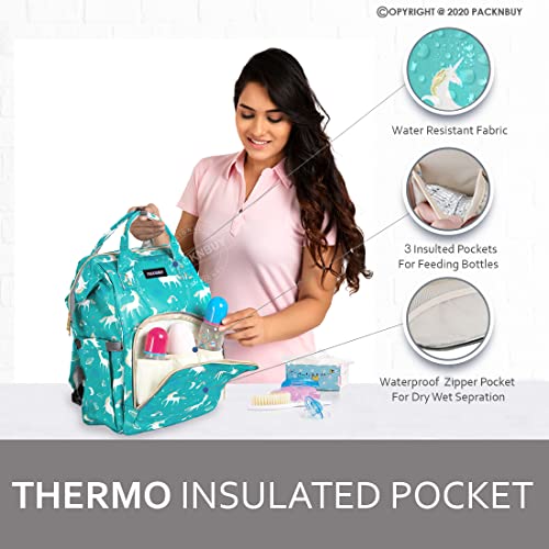 PACKNBUY Diaper Bag for Mothers for Travel, Baby Diaper Bags for Mom, Maternity Bag with Insulated Bottle Pockets, Water Resistant and Multiple Pockets to Store Newborn Baby Products (Green) - Image 3