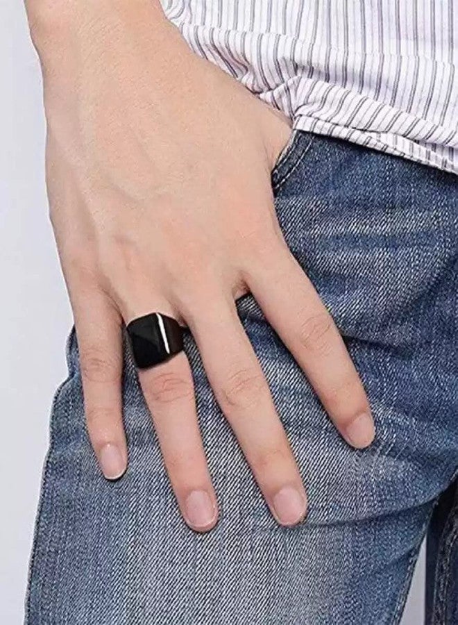VIEN Rock Cool Casual Sport Titanium Steel Ring Black Color For Mens Boys Boyfriend Husband Stainless Steel Black Plated Ring - Size 19 - Image 2