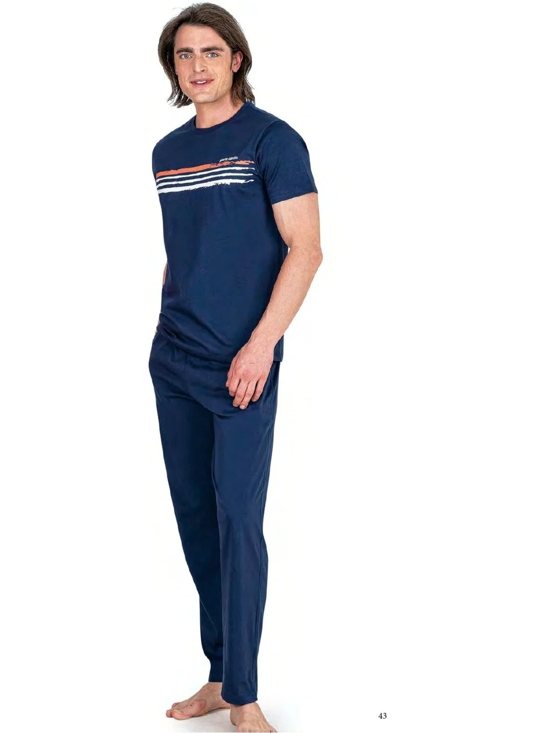 بيير كاردان 6048 Men's Short Sleeve Combed Cotton Pajama Set-Indigo