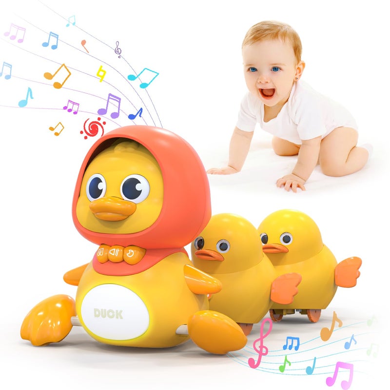 Gofimyee Crawling Duck Musical Toy, Baby Toy for Toddler, Sound Toys for 18+ Months, Early Educational Baby Toys with Light, Includes One Large Duck and Two Ducklings (Batteries Included) - Image 1
