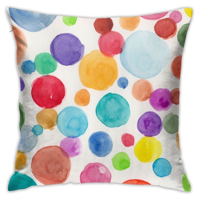 THROW PILLOW COVERS WATERCOLOR POLKA DOT CIRCLES RAINBOW COLORFUL SQUARE PILLOWCASE FOR HOME DECOR SOFA CAR BEDROOM PILLOW CASE 18X18INCH