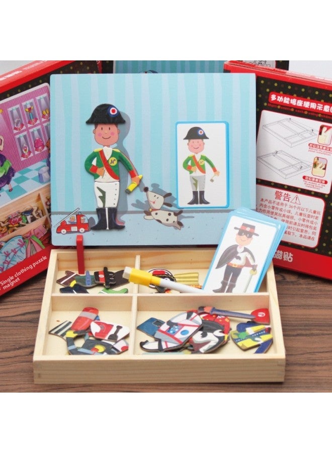 Children's Multi-functional Magnetic Puzzle Early Education Character Animal Dressing Theme Puzzle Puzzle Matching Puzzle Toy-Color:ZKB-professional Dressing 0.7 (wooden Box) - Image 1