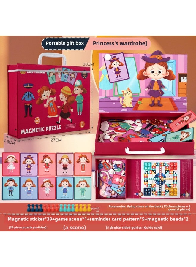 Children's Multi-functional Magnetic Puzzle Early Education Character Animal Dressing Theme Puzzle Puzzle Matching Puzzle Toy-Color:ZKB-professional Dressing 0.7 (wooden Box) - Image 5