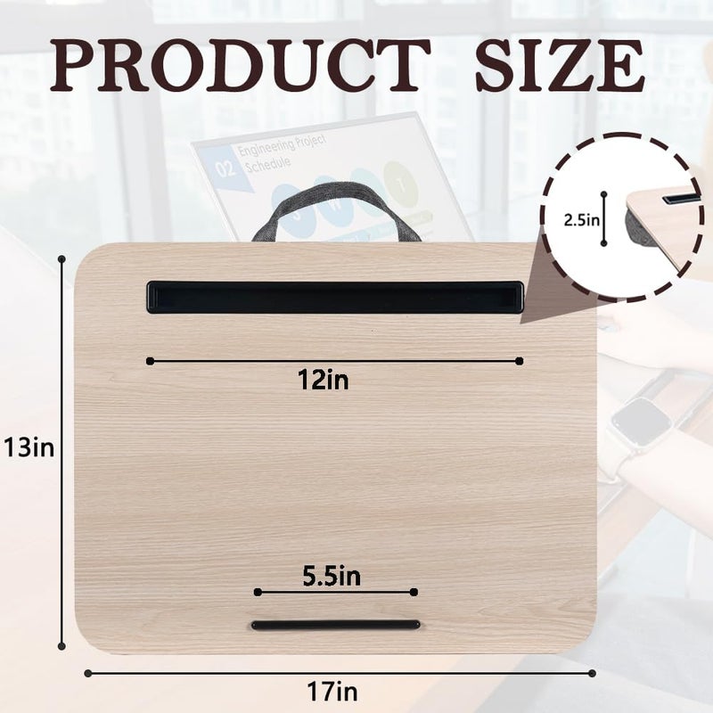 YUELAKE Portable Laptop Desk Fits Up to 16â€œ Laptops, with Tablet Slot, Built-in Cushion, Great for Home & Office,Lap Desk for Laptop,Lap Desk with Cushion (Light Wood, Medium) - Image 2