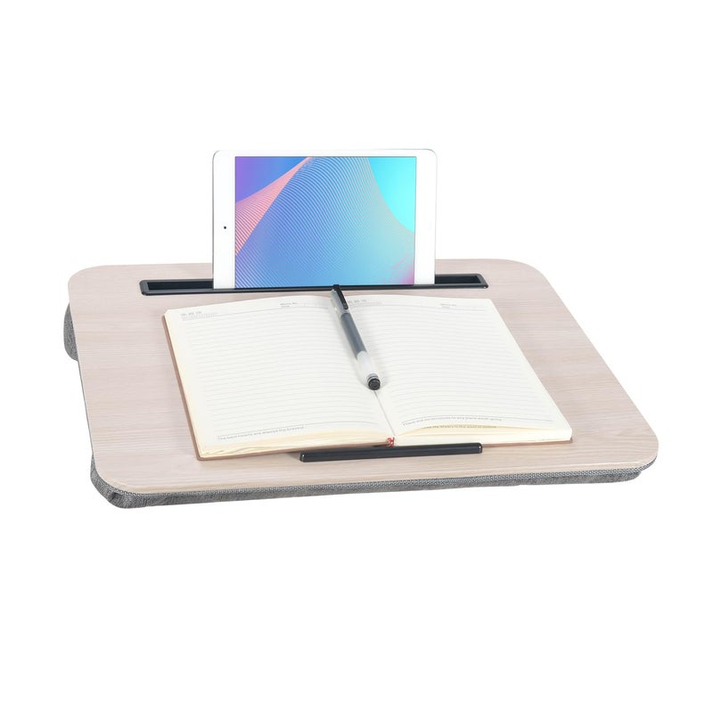YUELAKE Portable Laptop Desk Fits Up to 16â€œ Laptops, with Tablet Slot, Built-in Cushion, Great for Home & Office,Lap Desk for Laptop,Lap Desk with Cushion (Light Wood, Medium) - Image 1