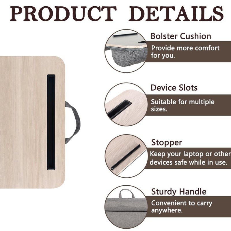 YUELAKE Portable Laptop Desk Fits Up to 16â€œ Laptops, with Tablet Slot, Built-in Cushion, Great for Home & Office,Lap Desk for Laptop,Lap Desk with Cushion (Light Wood, Medium) - Image 5