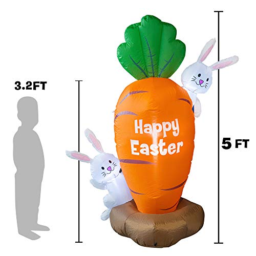 FUNPENY 5 Feet Inflatable Easter Day Decoration, Blow Up Carrot with 2 Little Cute Rabbits Lighted Decor for Indoor Outdoor Lawn Yard - Image 4
