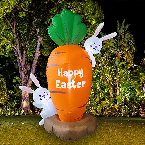 FUNPENY 5 Feet Inflatable Easter Day Decoration, Blow Up Carrot with 2 Little Cute Rabbits Lighted Decor for Indoor Outdoor Lawn Yard - Image 2