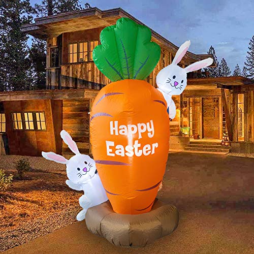FUNPENY 5 Feet Inflatable Easter Day Decoration, Blow Up Carrot with 2 Little Cute Rabbits Lighted Decor for Indoor Outdoor Lawn Yard - Image 5