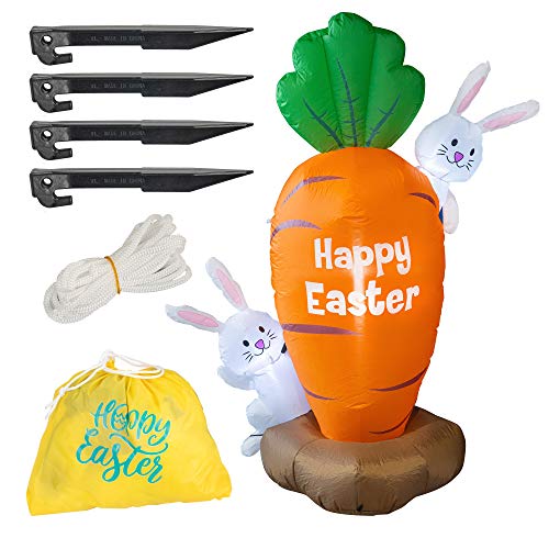 FUNPENY 5 Feet Inflatable Easter Day Decoration, Blow Up Carrot with 2 Little Cute Rabbits Lighted Decor for Indoor Outdoor Lawn Yard - Image 3