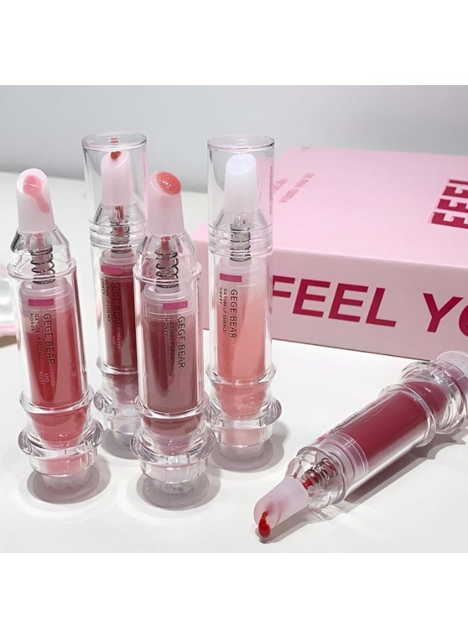 Gege Bear Ice Tube Lip Essence Honey | Silky-Smooth Liquid Glossy Texture | Hydrating Syringe Applicator Design | Multi-Color Range Light Pink, Red Wine Golden Brown | Quick-Dry Long-Wear Formula | Modern Millennial Must-Have Product | Featherweight Lip Gloss For Women Girls (02#Peachy Nude Dream, 5.5g) - Image 1