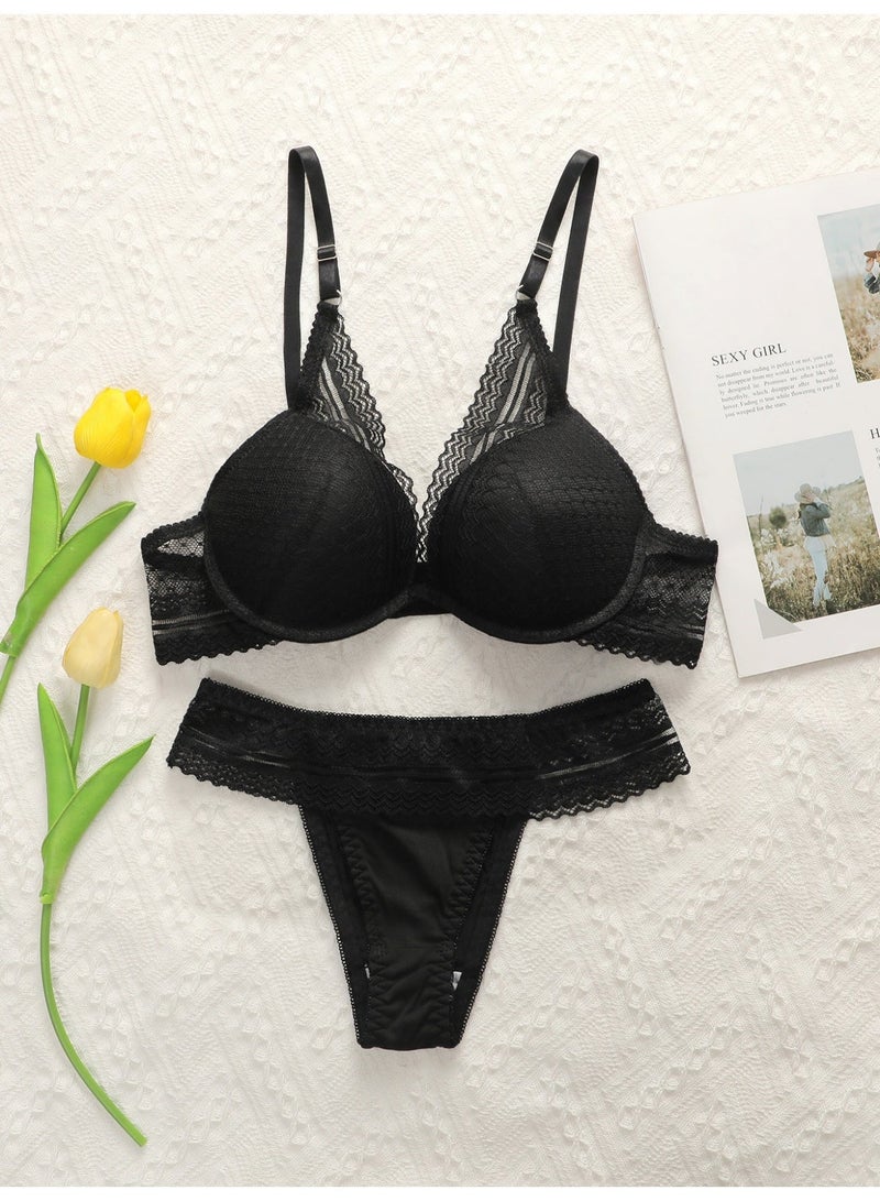 Women's Black Lace Underwire Push-Up Lift Bra and Panties Lingerie Set - Image 3