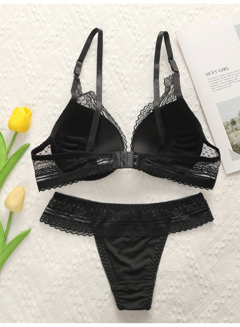 Women's Black Lace Underwire Push-Up Lift Bra and Panties Lingerie Set - Image 4