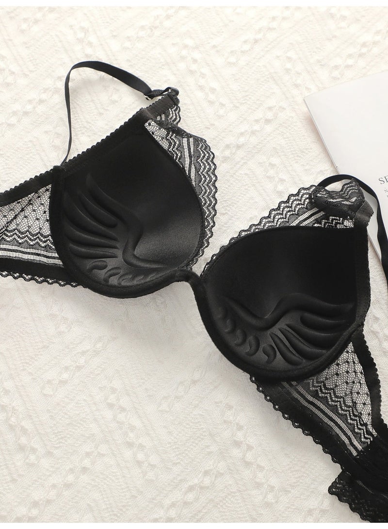 Women's Black Lace Underwire Push-Up Lift Bra and Panties Lingerie Set - Image 5