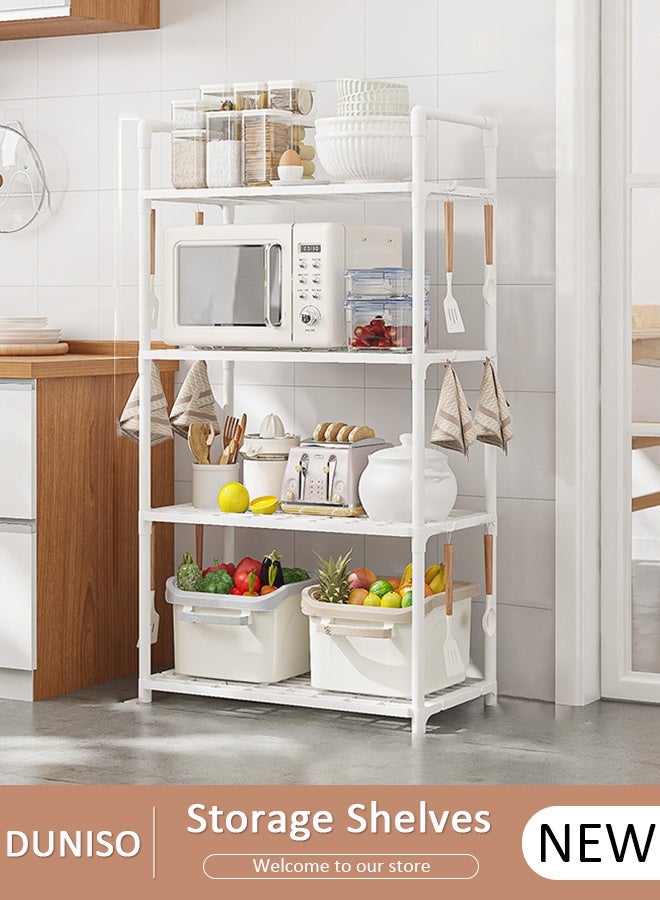 DUNISO رفوف تخزين من 4 طبقات، منظم رف المطبخ المستقر، رف تخزين مع مساند، رف قائم قابل للإزالة مع خطافات، رف متعدد الاستخدامات، وحدة رفوف لغرفة الغسيل، غرفة المعيشة، المرآب، المخزن، غرفة الدراسة - Image 1
