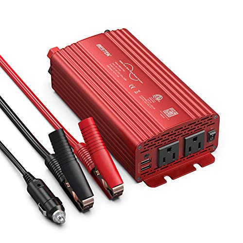 BESTEK 500W محول طاقة موجة جيبية نقية DC 12V إلى AC (2 مخرج) 110V شاحن سيارة قابس محول محول مع 4.2A منافذ شحن USB مزدوجة، مدرج في ETL - Image 1