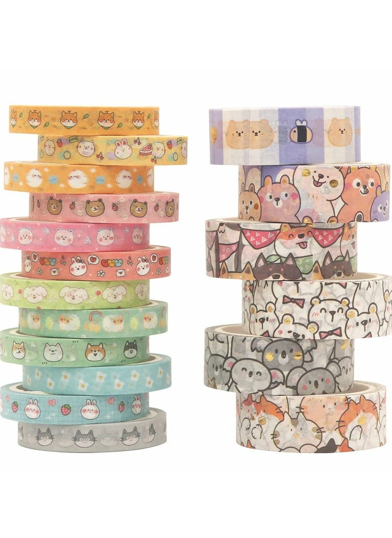 CMGTYYD - Cute Pets Washi Tape Set 18 Rolls Gold Embellishment Decorative Masking Tapes for Arts, DIY Crafts, Journals, Planners, Scrapbook, Wrapping (Puppies) - Image 1