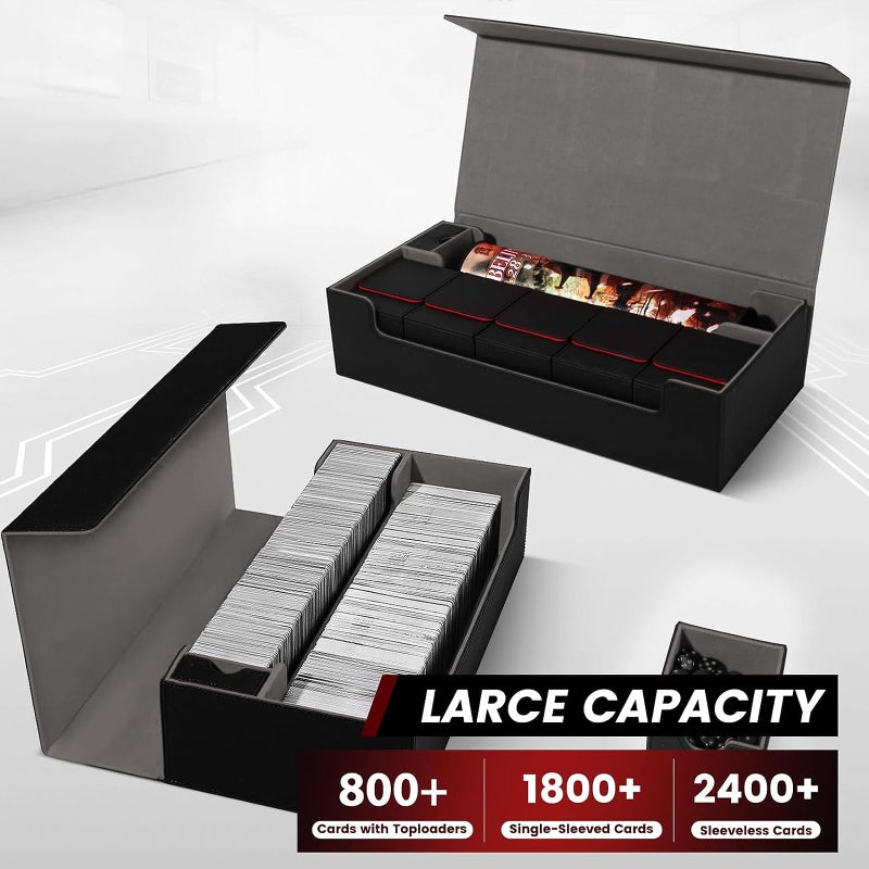 Scimi Premium Trading Card Storage Case TCG Deck Box Holds 800+ Sleeved Cards for MTG, YuGiOh, Uno, Sport with Strong Magnet Closure (Black) - Image 3