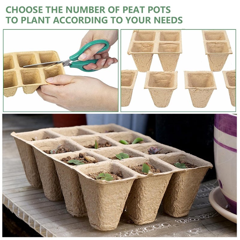 Doubleggs 120 Cells Seed Starter Tray, 10 Pack Biodegradable Peat Pots with 100 Labels, Plant Starter Kit for Seedlings - Image 4
