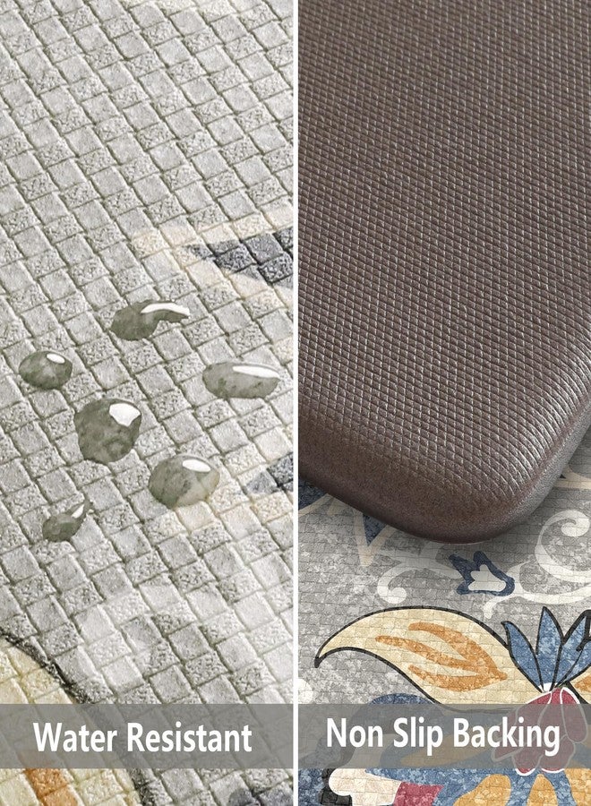 LEEVAN Anti Fatigue Mats for Kitchen Floor 2 Piece,Cushioned Memory Foam Blue Gray Kitchen Mats for Floor,Comfort Floral Boho Non Slip Kitchen Floor Mat for Sink,Laundry,Office(17''x29''+17''x47'') - Image 3