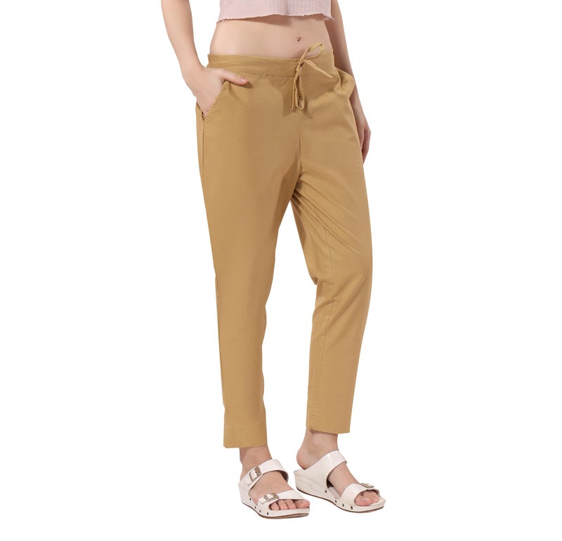 TRASA Ultra Soft Cotton Regular and Plus 8 Colour Cotton Pants for Womens and Girls, Beige - L - Image 1