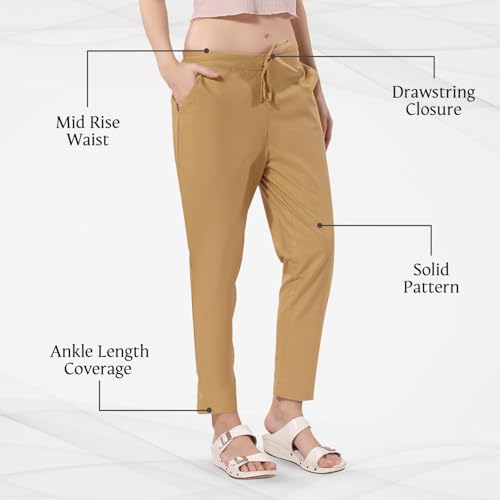 TRASA Ultra Soft Cotton Regular and Plus 8 Colour Cotton Pants for Womens and Girls, Beige - L - Image 3