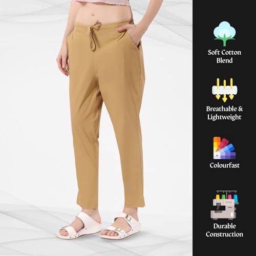 TRASA Ultra Soft Cotton Regular and Plus 8 Colour Cotton Pants for Womens and Girls, Beige - L - Image 4