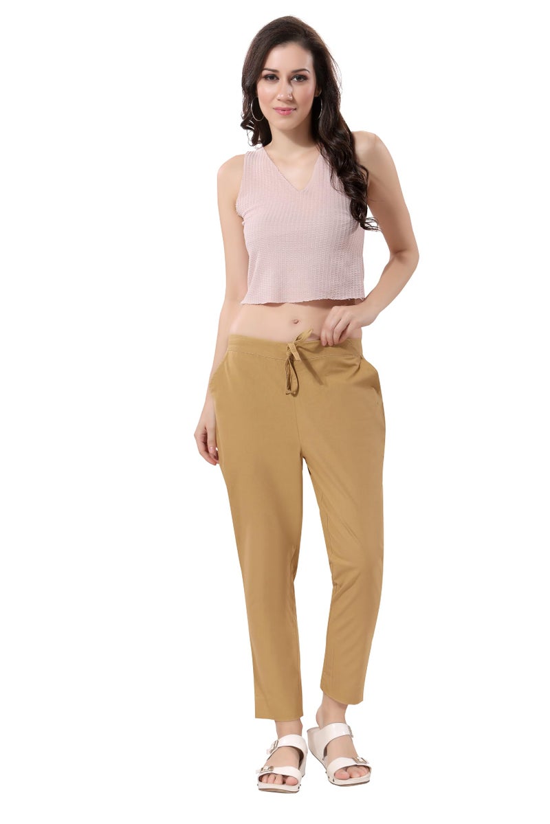TRASA Ultra Soft Cotton Regular and Plus 8 Colour Cotton Pants for Womens and Girls, Beige - L - Image 5
