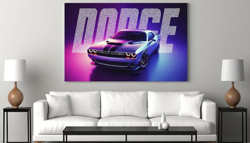 اي ار اس لوحة فنية جدارية مطبوعة على قماش مؤطر من ARS، تصور سيارة دودج تشالنجر - 90 × 60 سم - Image 1