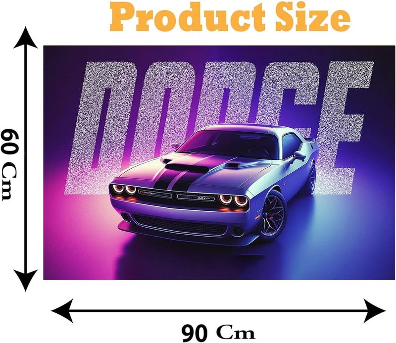 اي ار اس لوحة فنية جدارية مطبوعة على قماش مؤطر من ARS، تصور سيارة دودج تشالنجر - 90 × 60 سم - Image 2