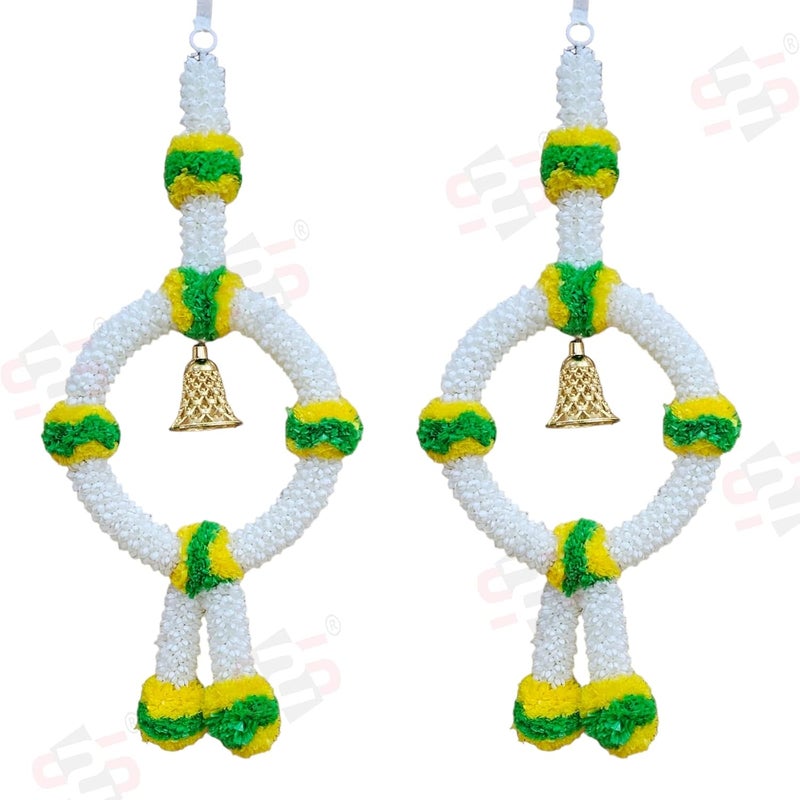 S2S Plastic Artificial Hanging Mogra Flowers | Beautifully Crafted Artificial Flower | Ring Garland For Diwali, Traditional For All Festivals Decoration - (Green Yellow Flowers) (Pack Of 2) - Image 3