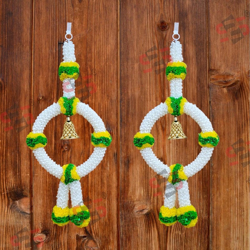 S2S Plastic Artificial Hanging Mogra Flowers | Beautifully Crafted Artificial Flower | Ring Garland For Diwali, Traditional For All Festivals Decoration - (Green Yellow Flowers) (Pack Of 2) - Image 2