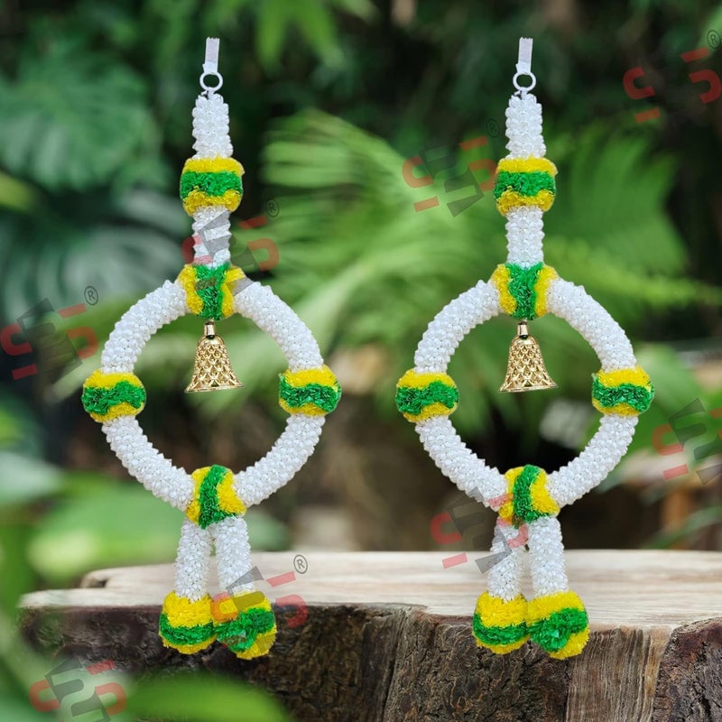 S2S Plastic Artificial Hanging Mogra Flowers | Beautifully Crafted Artificial Flower | Ring Garland For Diwali, Traditional For All Festivals Decoration - (Green Yellow Flowers) (Pack Of 2) - Image 1