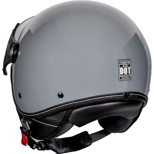 Yesmotor 3/4 Motorcycle Helmets Retro Open Face Scooters Helmet with Clear Visor for Men and Women- DOT Approved（Gray,S） - Image 3