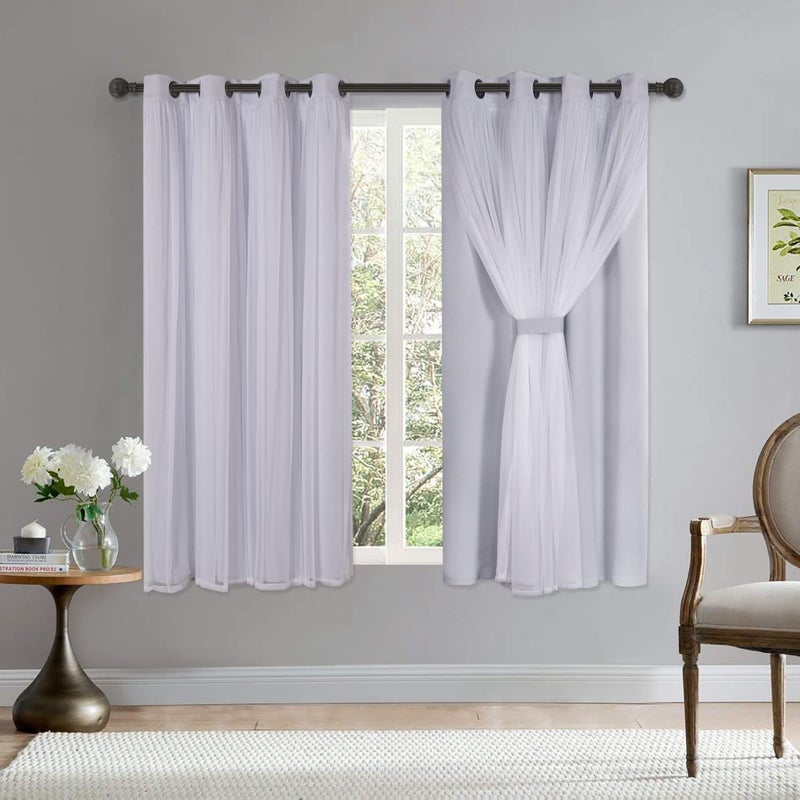 BONZER Grommet DoubleLayered Curtains with White Sheer Voile for Bedroom Mix and Match Blackout Curtains White Geyish 52x63 Inch Set of 2 Panels