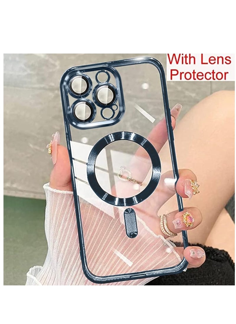 ELTRAZONE - Magnetic Case for iPhone 15 Pro Max Case [Compatible with MagSafe] Full Camera Protection Clear Plating Luxury Cover for Women Men Soft TPU Bumper Drop Protective Phone Case (6.7"), Blue - Image 1