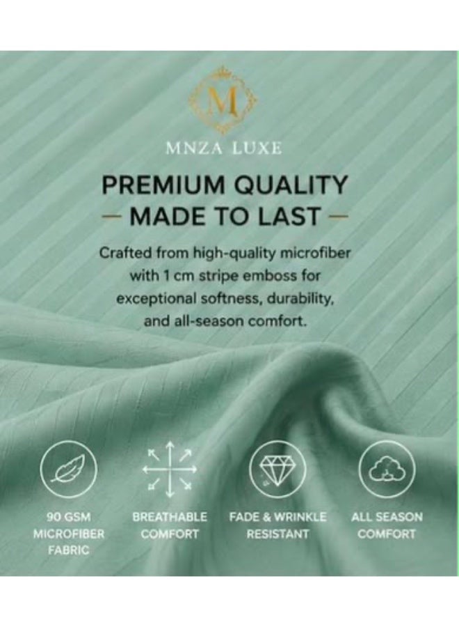 MNZA LUXE طقم ملاءة سرير مايكروفايبر مخططة بخطوط 1 سم، ملاءة سرير مطاطية واحدة + غطاءا وسادتين | فائقة النعومة، قابلة للتنفس ومقاومة للتجاعيد | أخضر بحري - Image 5
